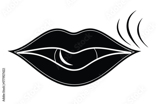 Stylized black lips send soundwaves from the corner representing speech or conversation effectively