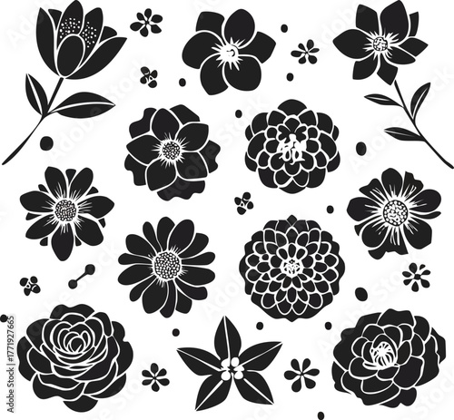 Beautiful Collection of Delicate Flower Silhouettes for Artistic Designs and Craft Projects