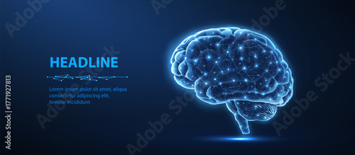 Digital brain. Artificial intelligence, Brain science, Nervous system, Human mind, Neurology network, Modern education, Medicine technology, AI system concept. 3d vector illustration

