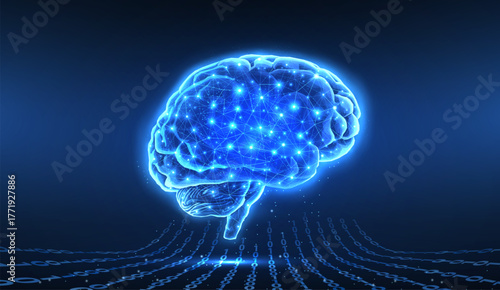 Digital brain. Artificial intelligence, Brain science, Nervous system, Human mind, Neurology network, Modern education, Medicine technology, AI system concept. 3d vector illustration


