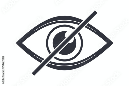 Stylized eye icon shows a vision impaired with a slash through it symbolizing restriction