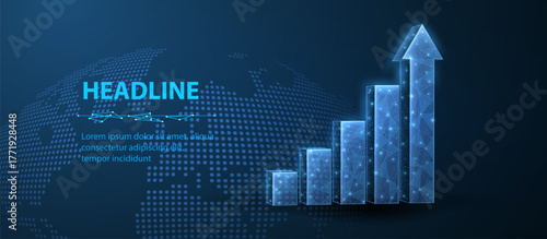 Digital growth chart. Futuristic data analysis, business progress, economy, rising arrow, success concept, business technology, digital strategy vector illustration.