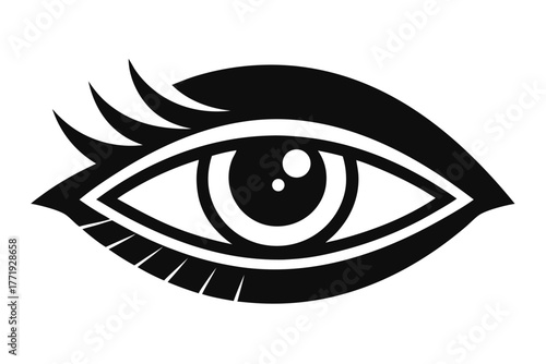 Symbolic black and white presents an open eye with prominent eyelashes and pupil