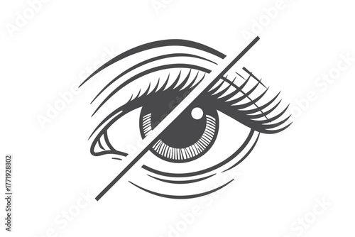 The stylized eye has a strikethrough line representing prohibition or something being blocked