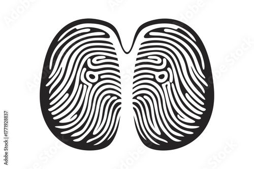 The black and white ink blot looks like two fingerprint halves combined