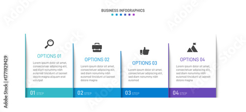 Progress bar featuring 4 arrow-shaped elements, symbolizing the four stages of business strategy and progression. Clean timeline infographic design template. Vector for mobile presentation.