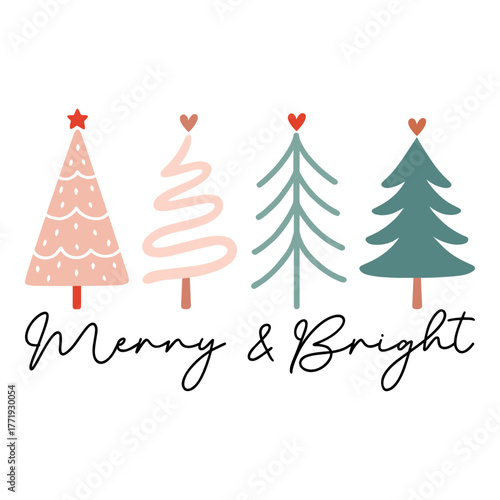Merry and Bright, Christmas Tree Design, Holiday, Winter, Festive, Christmas T-shirt