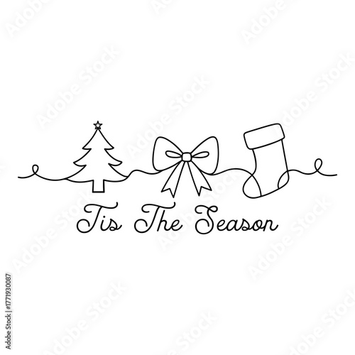 Tis The Season, Coquette Christmas Design, Holiday, Winter, Festive, Christmas T-shirt, Christmas Line Art