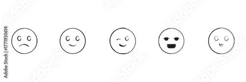 Hand drawn face smile icon line people face emotions set in doodle scribble pencil marker style hand drawn. Grunge Face Emoji Icon Set. Grunge Vector Emoticons. Distressed Emoticon Vector Collection


