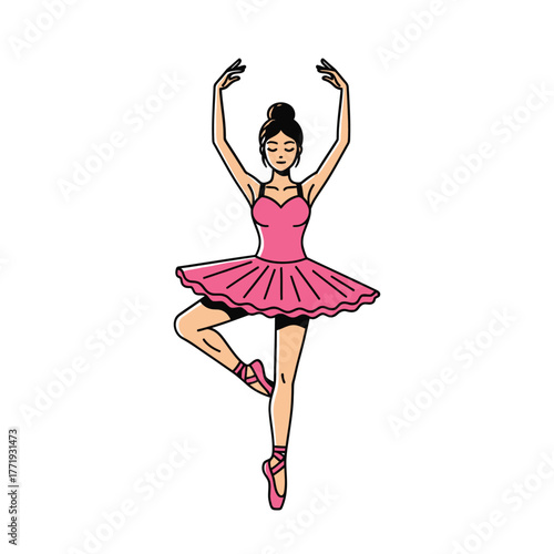 Elegant ballerina in a pink tutu performing a graceful dance pose isolated on white background