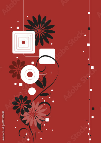 Abstract vector floral design for a Christmas card background with star ornament and retro illustration