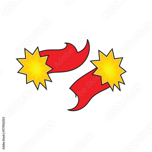 Two stylized red devil horns with bright yellow starbursts on a white background