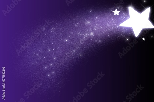 Glowing Shooting Star Trail on Purple Night Sky Background