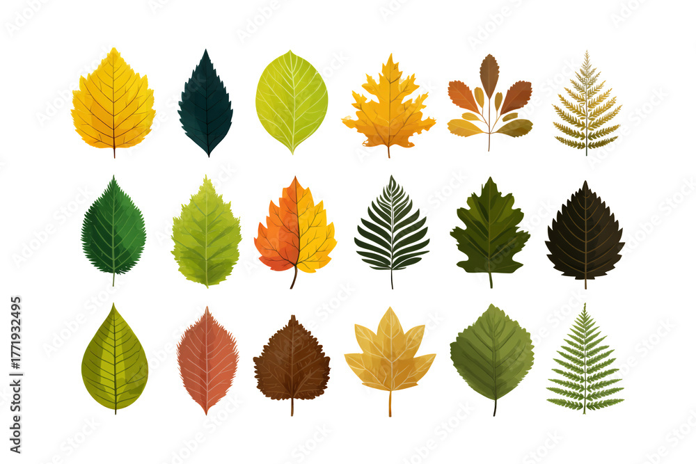 Obraz premium Collection of various autumn leaves showing diverse shapes colors textures natural fall foliage patterns isolated on transparent background