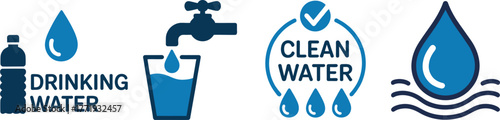 Clean Drinking Water Icon Set | Vector Illustrations of Water Purity, Conservation, and Hygiene for Health and Environment Campaigns