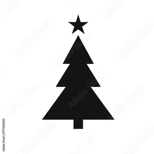 Simple Christmas Tree Silhouette Vector with Star Topper
