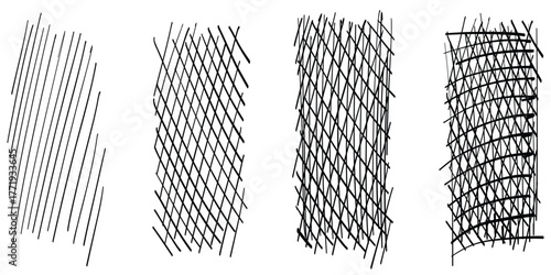 Four textured rectangles featuring abstract hatching and cross-hatching patterns vector