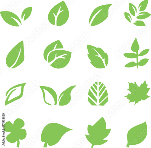 Green Leaf Icon Set | Eco Nature Organic Plant Vector Collection