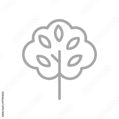 Minimalist Outline of a Leafy Tree on a White Isolated Background