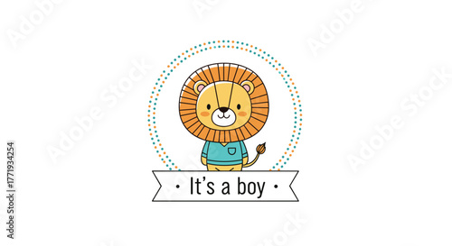 Cute cartoon lion wearing a blue shirt with the text \.