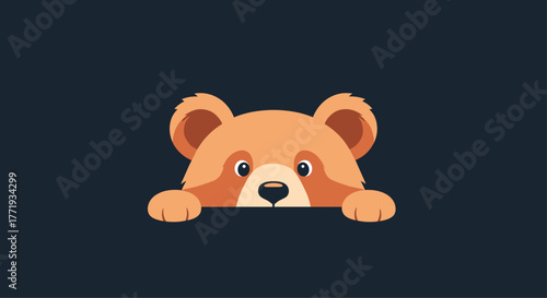 Cute cartoon bear peeking over a dark surface with paws on the edge.