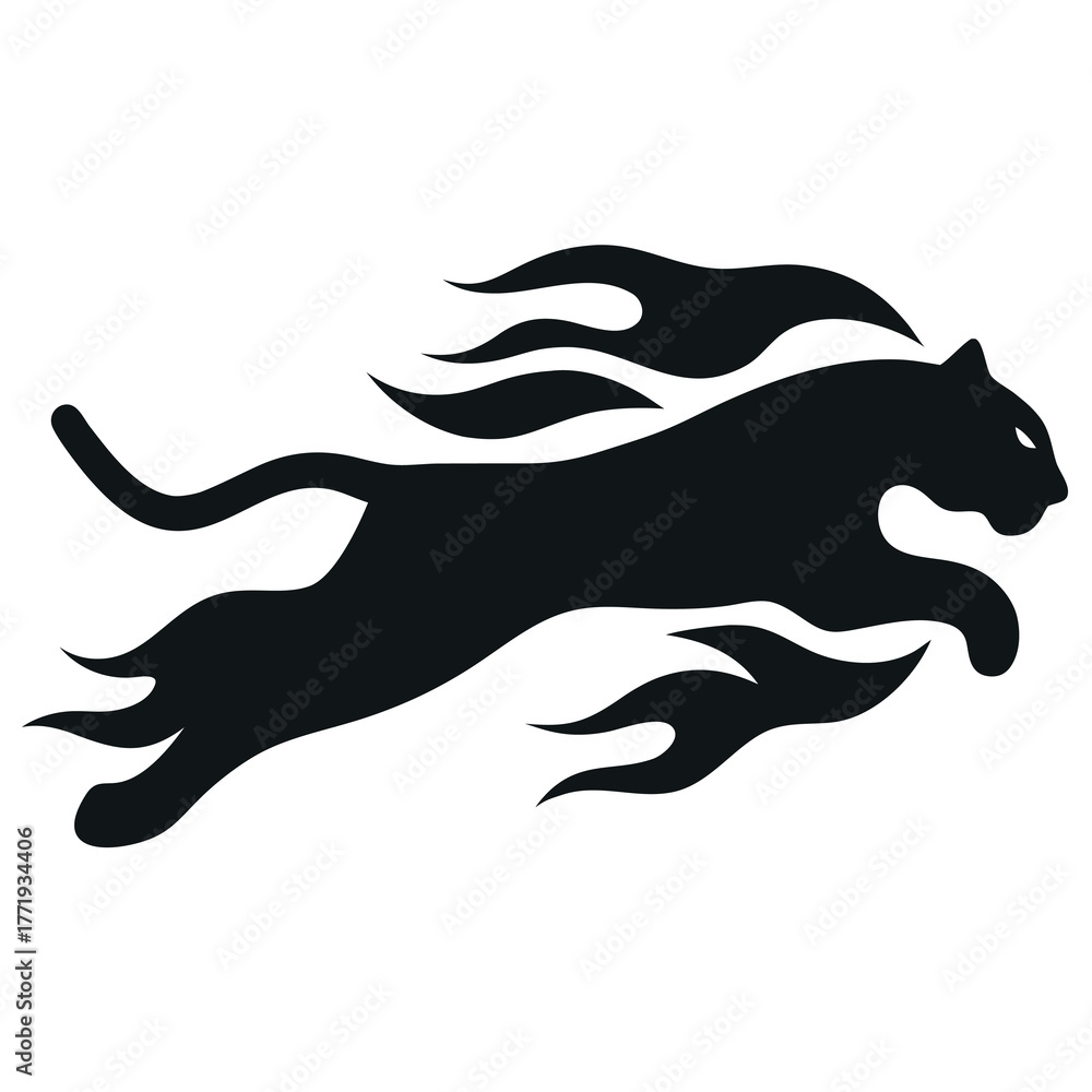 Obraz premium Tiger Transforming into Flames Silhouette | Power and Energy Concept Vector