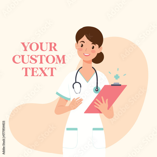 A professional nurse providing friendly service, wearing a doctor's uniform and stethoscope