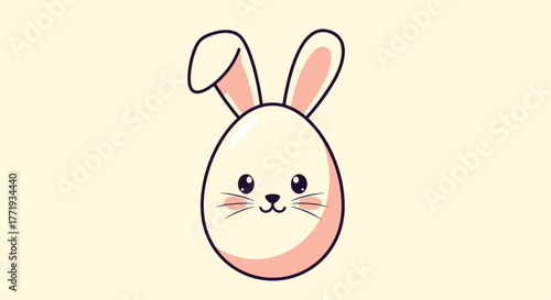 Cute cartoon egg with bunny ears and a sweet face, perfect for Easter themes.