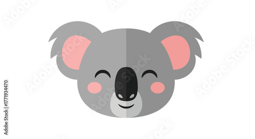 Cute cartoon koala face illustration with pink cheeks and ears, a happy expression, and a dark nose.
