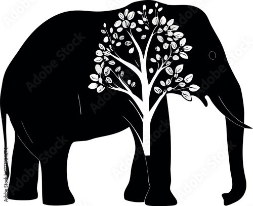 Elephant Merging with Tree Silhouette | Strength and Nature Symbol Vector Art