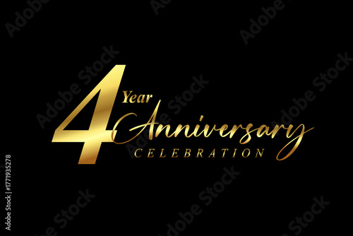 4 year Anniversary celebration. Gold luxury banner vector illustration.