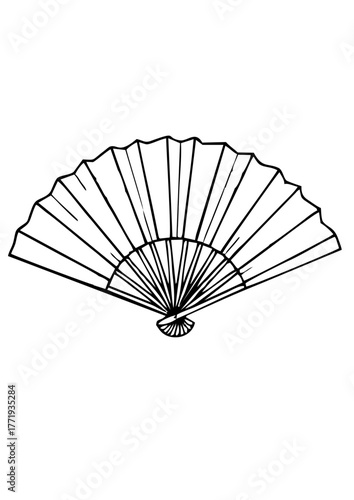 Vector black and white paper fans icon, minimalist style, traditional decorative illustration