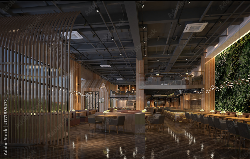 Fototapeta premium 3d render coffee shop restaurant cafe interior