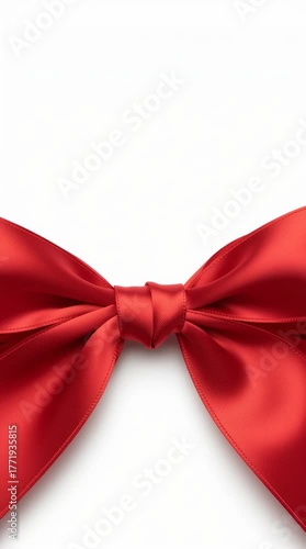 An elegant red ribbon bow, isolated on white. The camera slowly zooms in. A clean video background for Christmas, Valentine's, or special offers.