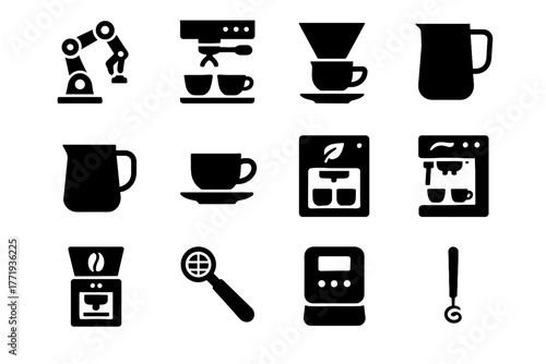 Arm icon portafilter ai vector maker grinder caf head water foaming coffee
