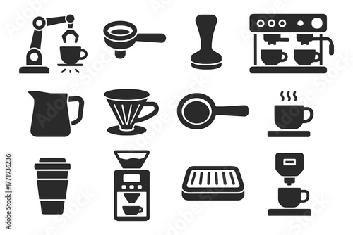 Travel icons espresso grinder coffee ai mug dual vector arm warmer icon