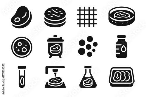 Test bioengineered icons vector meat icon growth burger solution tray cell medium