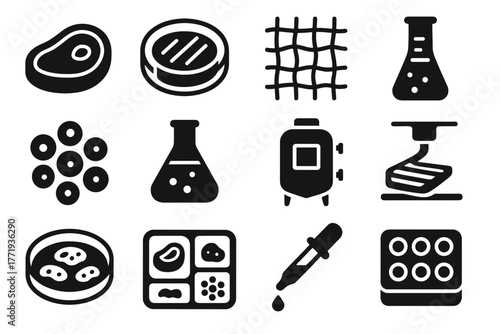 Sustainable sample medium icon cultured cluster lab scaffold tray icons vector meat