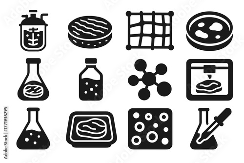 Petri lab medium icon slice based patty tray meat protein vector flask