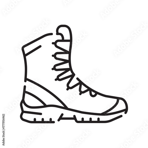 boots military black line icon. Vector isolated element