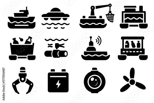 Sensor vector battery cleanup net skimmer filtration pack icon ocean claw collector