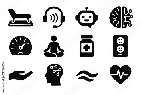 Icon app therapy stress waves hand ai digital vector icons wave brain