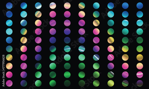 A vibrant background featuring a grid of colorful iridescent circles on a, displaying a spectrum of blues, greens, purples, and golds with a subtle shimmer