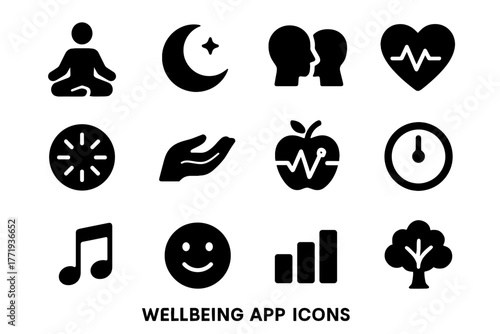 Tree vector therapy icons stress timer breathing icon wellbeing wellness guide app