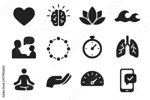 Guided icon supportive vector wellness app meter lotus emotional icons lungs heart