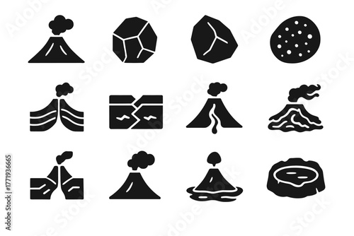 Icon magma layers geology icons flow volcanic pyroclastic plates island vector formation