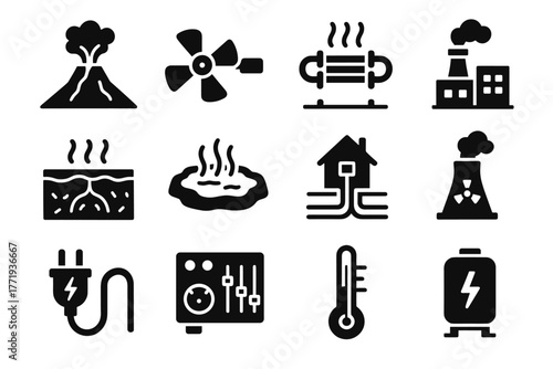 Hot energy cable geothermal plant icons vector spring icon tower volcanic