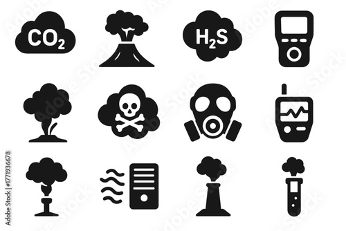 Toxic filter icon vector sample cloud gas volcanic dioxide hydrogen sulfide atmospheric