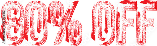 Red Grunge “80% off” Stamp Label – Sale Promotion Badge on White Background