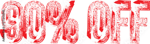 Red Grunge “90% off” Stamp Label – Sale Promotion Badge on White Background